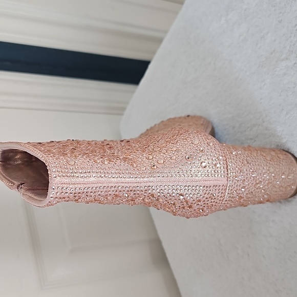 NIB TOP MODA SHOES Brazil Pointy Toe Boot Side Zip Rose Gold Glitter 3.5" Heel 7 - Picture 6 of 12